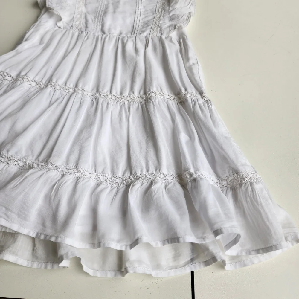 H&M Girls White Cotton Ruffled Summer Dress  Sundress Cap Sleeves Sz 6
